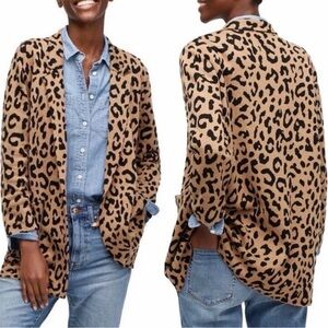 J Crew Sophie Leopard Sweater Blazer M Camel Wool/Cotton Blend